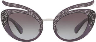 Miu Miu Glittered Mirrored Cat-Eye Sunglasses
