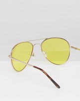 Thumbnail for your product : ASOS Aviator Sunglasses With Yellow Lens