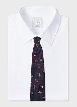 Paul Smith Men's Dark Navy Embroidered Paisley Silk Tie