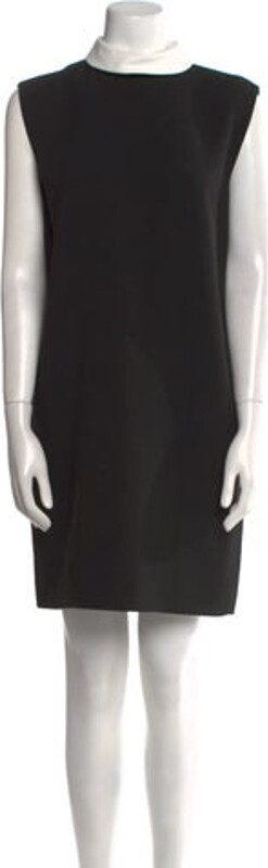 Saint Laurent Wool Shift Dress From the 2013 Collection Black & White Keyhole Accent Sleeveless with Mock Neck Button Closure at Back