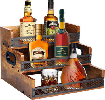 17 Stories Liquor Bottle Display Shelf Coffee Syrup Rack Organizer 3 Step Countertop Liquor Wine Rack 12 Bottles Coffee Station Organizer