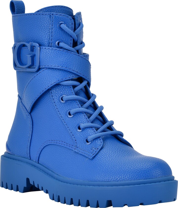 Chanel Women's Chain CC Cap Toe Lace Up Combat Boots Quilted Fabric and  Grosgrain Blue 2287741