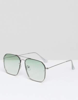 ASOS Design Laid On Lens Aviator Fashion Sunglasses With Pale Green Fade Lens