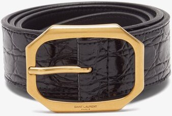 Saint Laurent Ysl Python Leather Belt, 6380 Sienna Brown, Women's, 32in / 80cm, Belts Alligator Crocodile & Snakeskin Belts