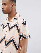 Thumbnail for your product : ASOS Design DESIGN relaxed chevron stripe shirt in pink