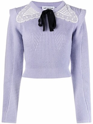 Self-Portrait Lace-Collar Knitted Sweater