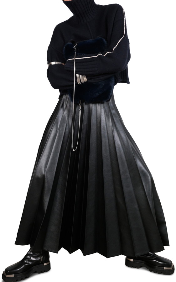 leather pleated maxi skirt