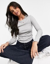 Thumbnail for your product : New Look frill neck ribbed long sleeve t-shirt in light grey