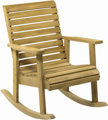 August Grove Wooden Outdoor Rocking Chair Traditional Slatted Wood Rocker Chair With Armrests And High Backrest For Indoor & Outdoor