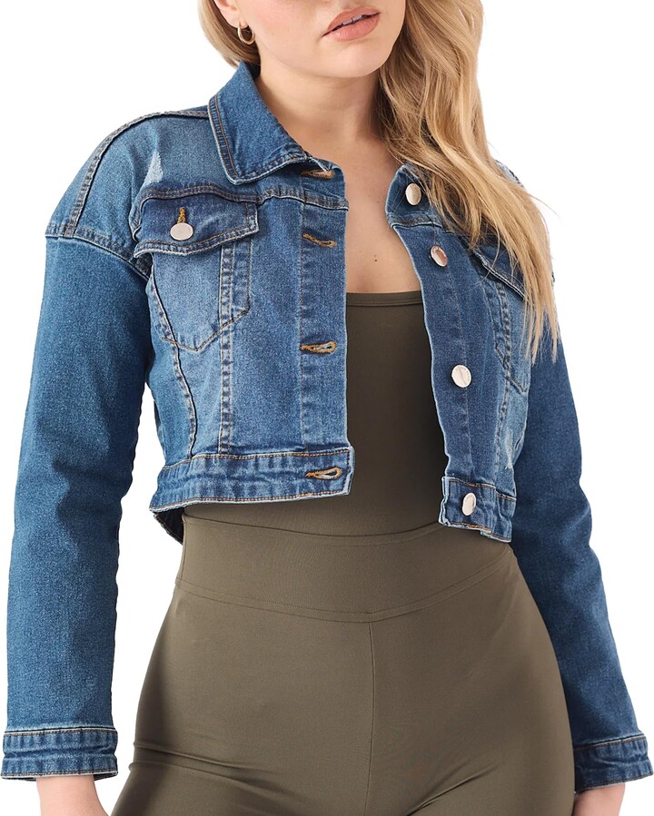 JMOJO Denim Cropped Jackets Trucker Style Womens Denim Jackets