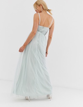 Maya Tall plunge front embellished cami strap maxi dress in ice blue