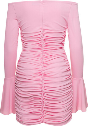 Magda Butrym Pink Ruched Mini-dress With Floral Application In Viscose Woman