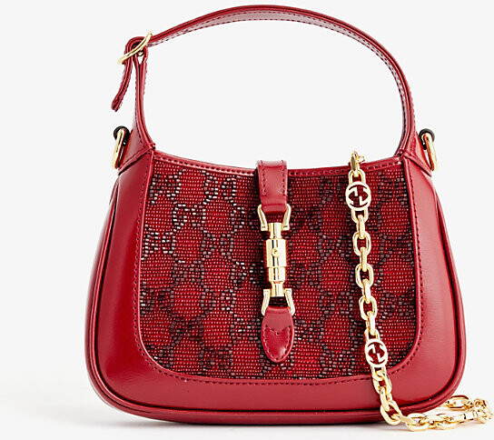 GUCCI Leather GG Crystal Cherry Wallet on Chain Mini Shoulder Bag