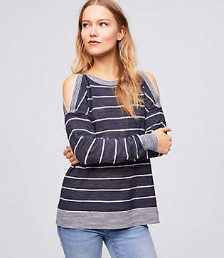 LOFT Striped Cold Shoulder Sweater