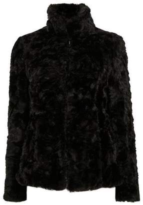Wallis Black Faux Fur Short Funnel Coat