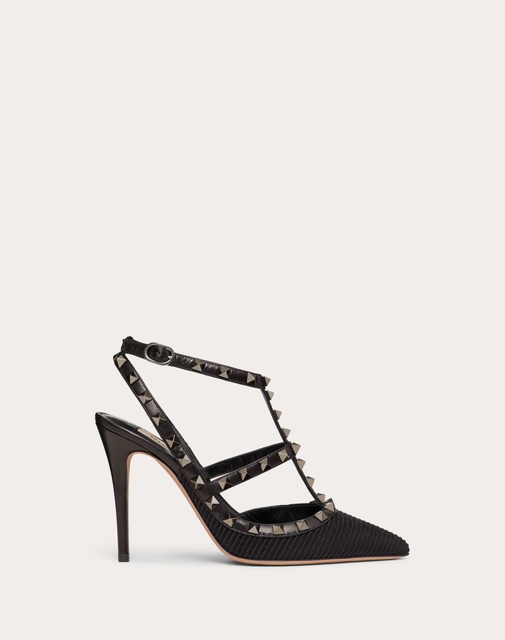 Rockstud ottoman fabric ankle strap pump 100 mm Clearance