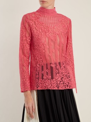 Valentino High-neck Chantilly-lace Blouse - Pink
