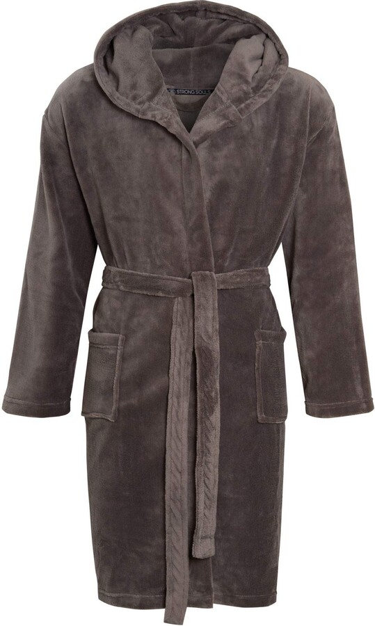 Strong Souls Mens Luxury Fleece Dressing Gown Plain Grey Medium