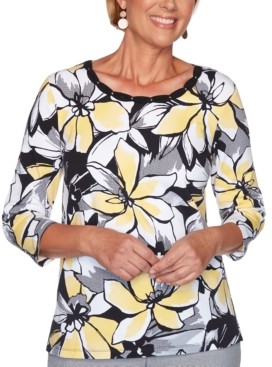 Alfred Dunner Womens Floral Patch Print Two for One Top