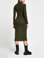 Thumbnail for your product : River Island High Neck Cosy Jersey Midi Dress - Khaki