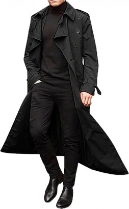 Hesrisy Men's Trench Coat Casual Oversized Double Breasted Belted Lapel Windbreaker Slim Fit Long Jacket Overcoat Trench Coat Khaki