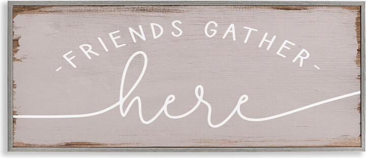 Stupell Industries Friends Gather Here Charming Typography Painting Gray Framed Art Print Wall Art, 30 x 13