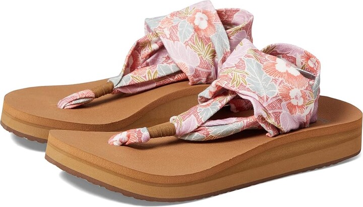 Sanuk Yoga Sling Back Thong Sandals Pink & White Striped Womens