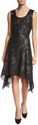 Diane von Furstenberg Nikkole Laser-Cut Leather Handkerchief-Hem Dress, Black