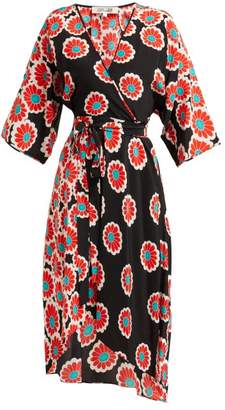 Diane von Furstenberg Eloise Blossom Print Silk Charmeuse Wrap Dress - Womens - Black Red