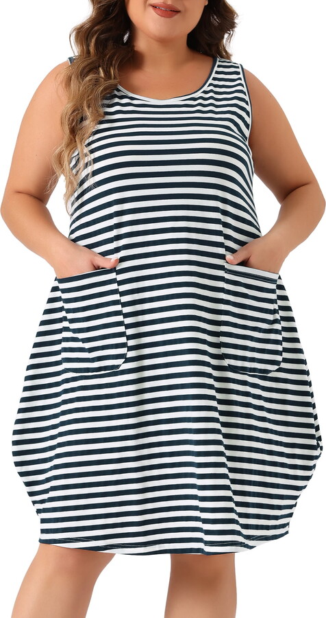 Unique Bargains Women’s Plus Sleeveless Nightgowns Pockets Nightshirt 2X Navy Blue