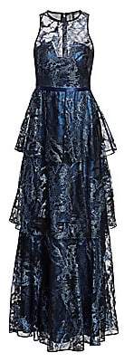 Theia Women's Metallic Tiered Ruffle Gown