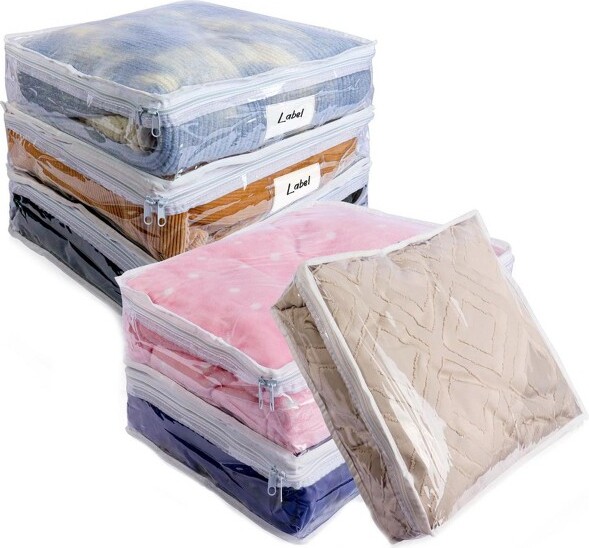 Aoibox6PackClearZipperedStorageBagsPVCOrganizerforClothingBlanketsBedSheetsQuiltsPillows12x12x4Inch