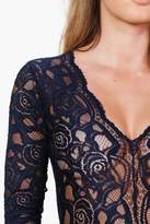 Thumbnail for your product : boohoo Petite Plunge V Neck Lace Bodysuit