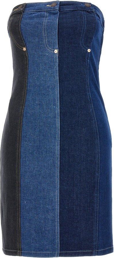 Moschino Jacquard Logo Bustier Mini Dress in Blue