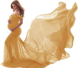 yellow off the shoulder maternity dress