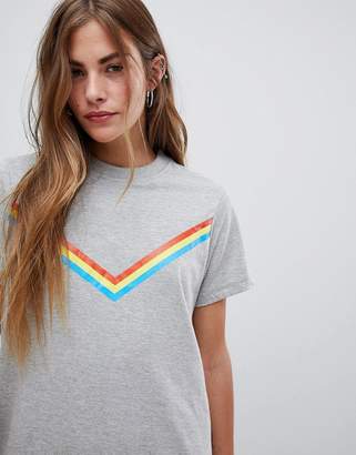 Daisy Street T Shirt Dress with Rainbow Chevron Stripe