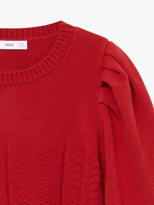 MANGO Puff Sleeve Embroidered Front Jumper, Red
