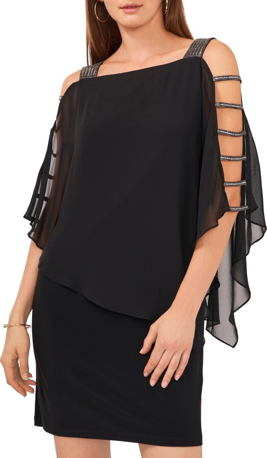 Chaus Embellished Ladder Sleeve Chiffon Dress