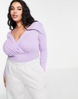 Thumbnail for your product : ASOS Curve ASOS DESIGN Curve exclusive wrap over bardot top in lilac