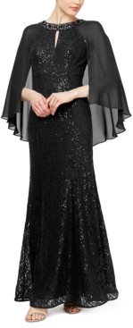 sl fashions sequined cape gown