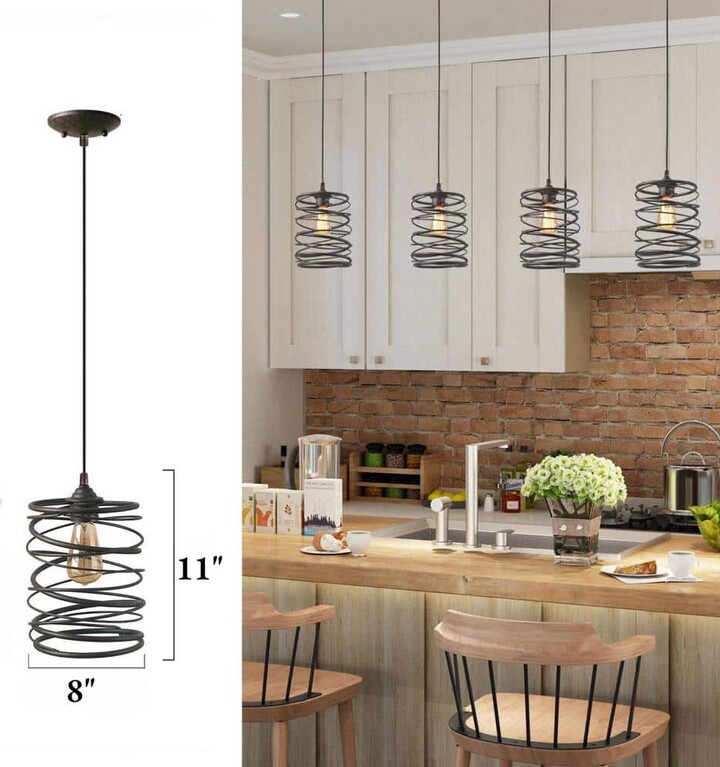 LNC Industrial 8 in. 1-Light Rusty Bronze Pendant Light with Cylinder Cage Vintage Hanging Ceiling Light for Kitchen, Dining
