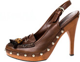Thumbnail for your product : Gucci Brown Leather Tassel Loafer Slingback Clogs Size 38.5