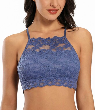 Padded Lace Bralettes for Women - Racerback Comfortable Halter Bra (Small,  White) at  Women's Clothing store