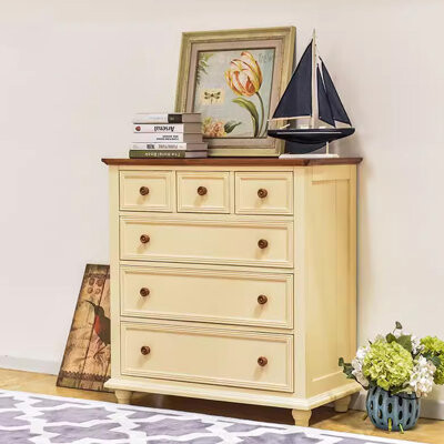 HOBULT American Country Solid Wood Chest Of Drawers Living Room Bedroom Storage Cabinet