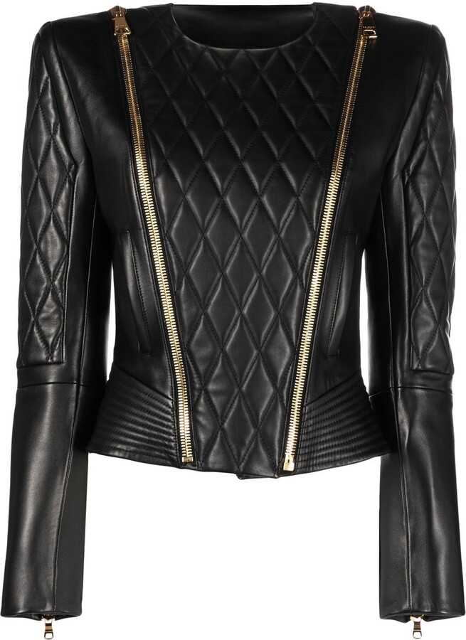 Balmain PaddedShoulders Quilted Leather Jacket ShopStyle