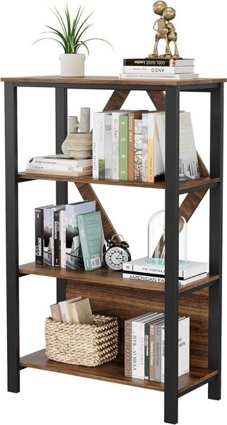 GaoMon 4-TierLedBookShelf,BookcasewithOpenDisplayShelves,FreestandingBookshelf,forHomeOfficeLivingRoom,Brown
