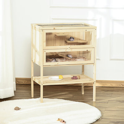 Ophelia & Co. Hamster Cage With Openable Hinged Top - Wood Wooden Small Animal Habitat Front Door And Ventilated Roof