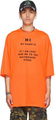 Balenciaga Orange 'Hi My Name Is' T-Shirt