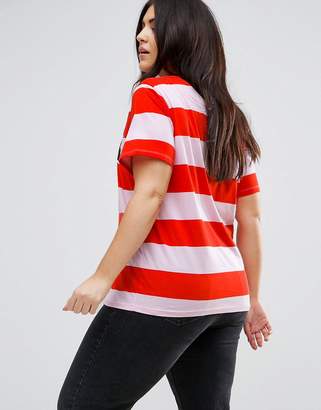 ASOS Curve CURVE T-Shirt in Bright Rugby Stripe and United Print