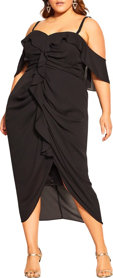 Embellished Cold-Shoulder Dress in Black